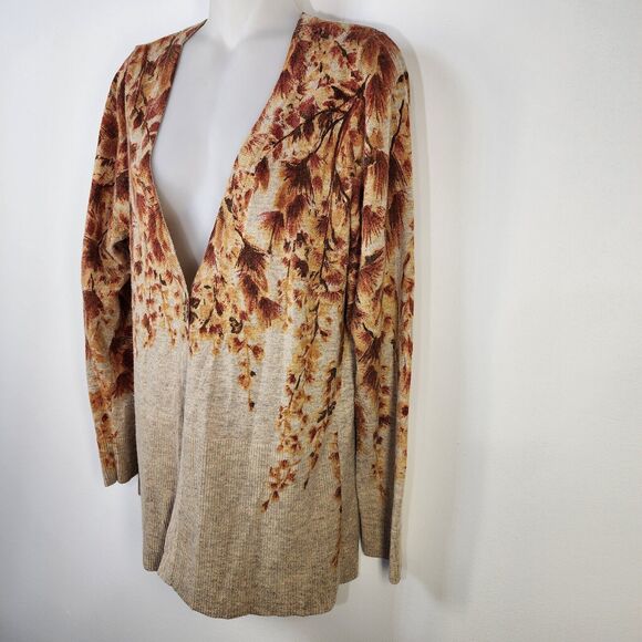 Coldwater Creek Cardigan Sweater Medium Wool Cashmere Rabbit Blend Button Floral - Picture 5 of 9